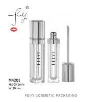 High quality square plastic silver double lids lip gloss bottle